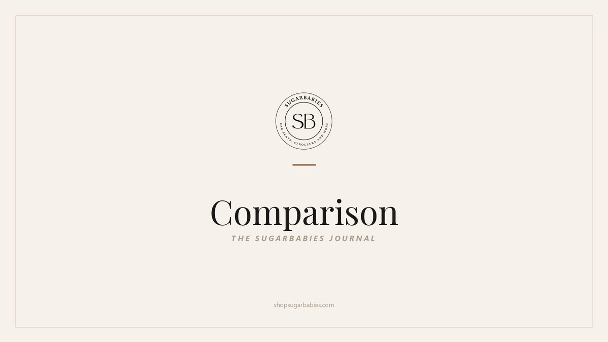 SugarBabies Comparison article: All-in-One Car Seat Strollers vs a Traditional Travel System: Which Fits Your Life?. Templated brand graphic, no title text.