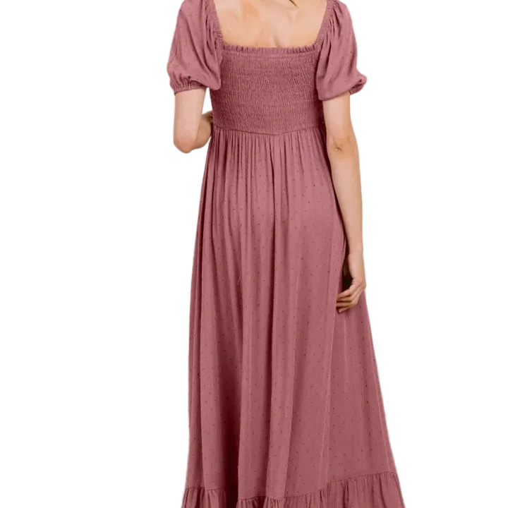 Swiss Dot Smocked Square Neck Maternity Maxi Dress