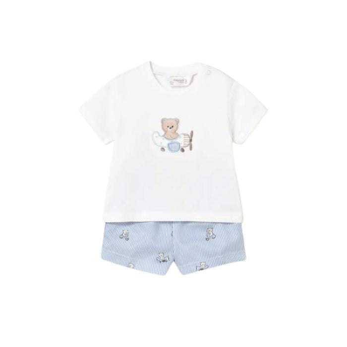 Mayoral Teddy Bear Shorts + T-Shirt Set - Sky