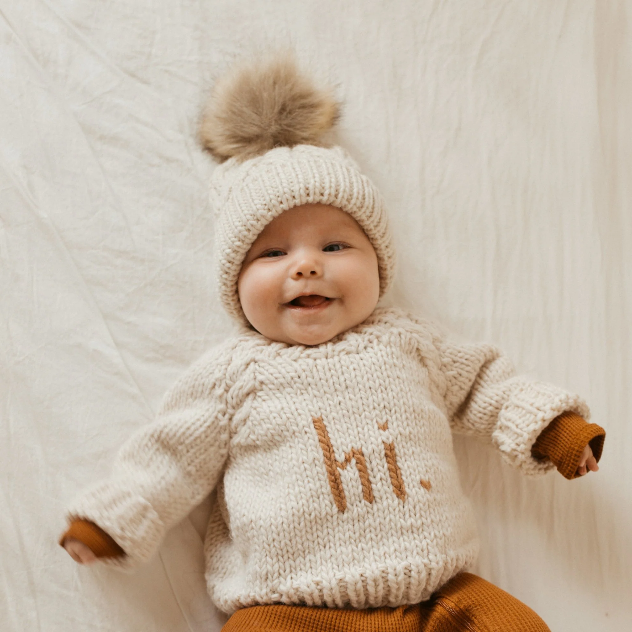 Pop Pom-Pom Beanie Hat - Natural