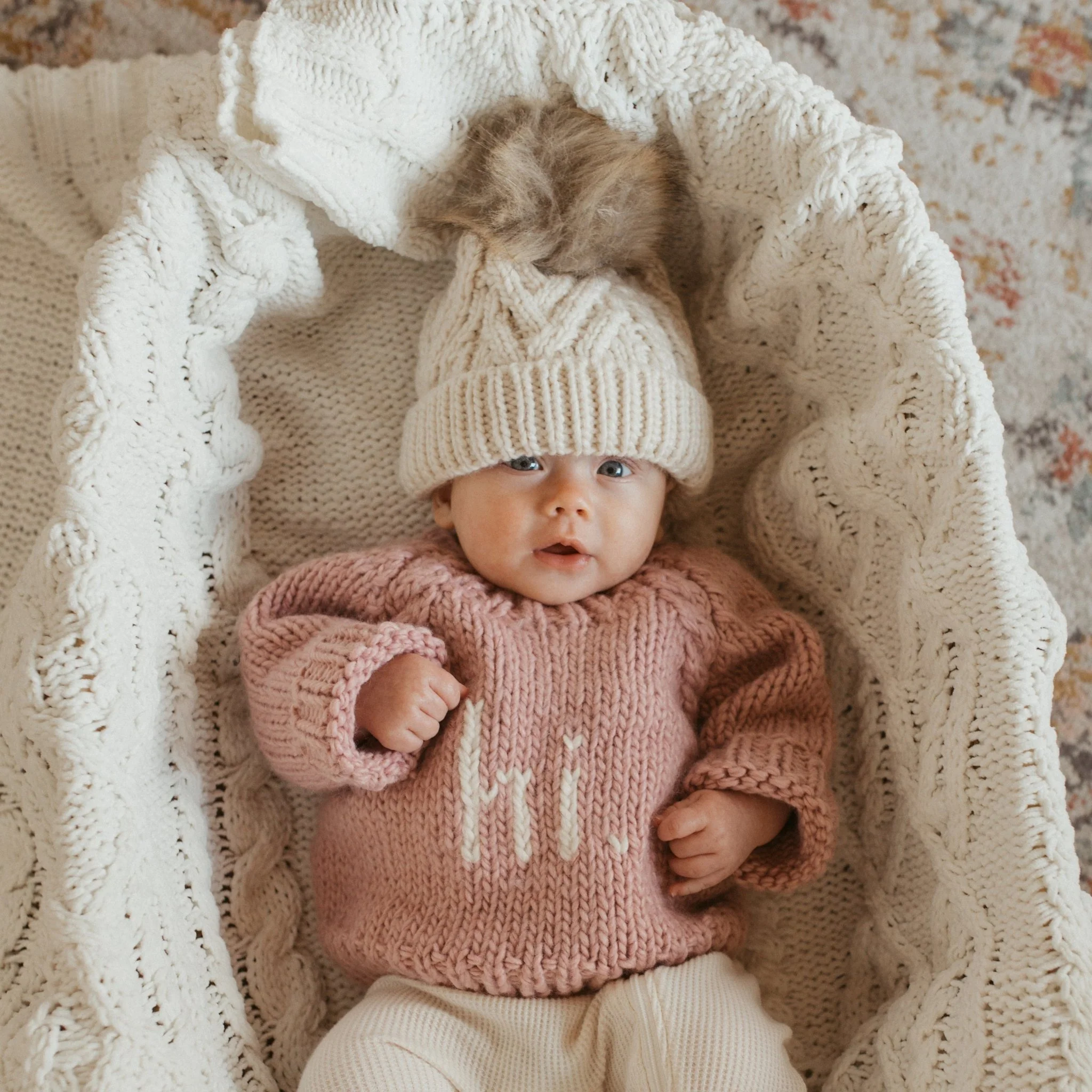 Pop Pom-Pom Beanie Hat - Natural