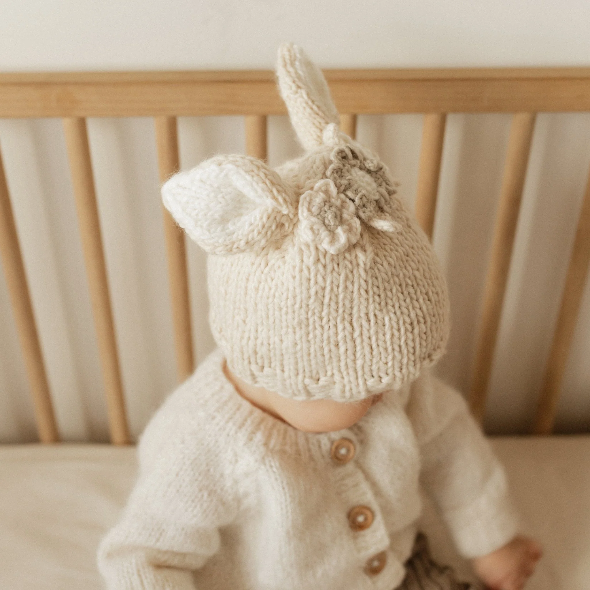 Flower Bunny Beanie - Natural