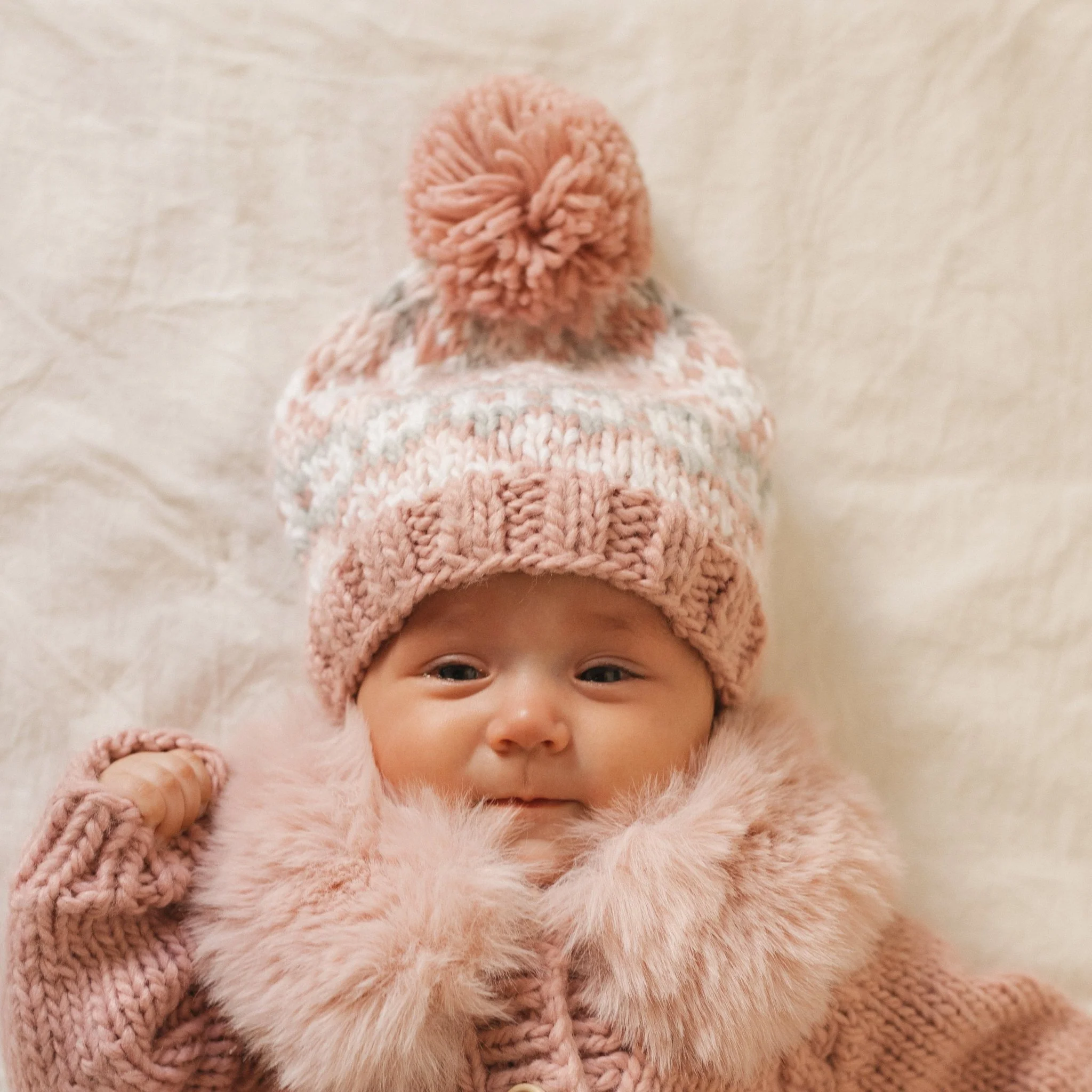 Fairisle Knit Beanie - Rosy