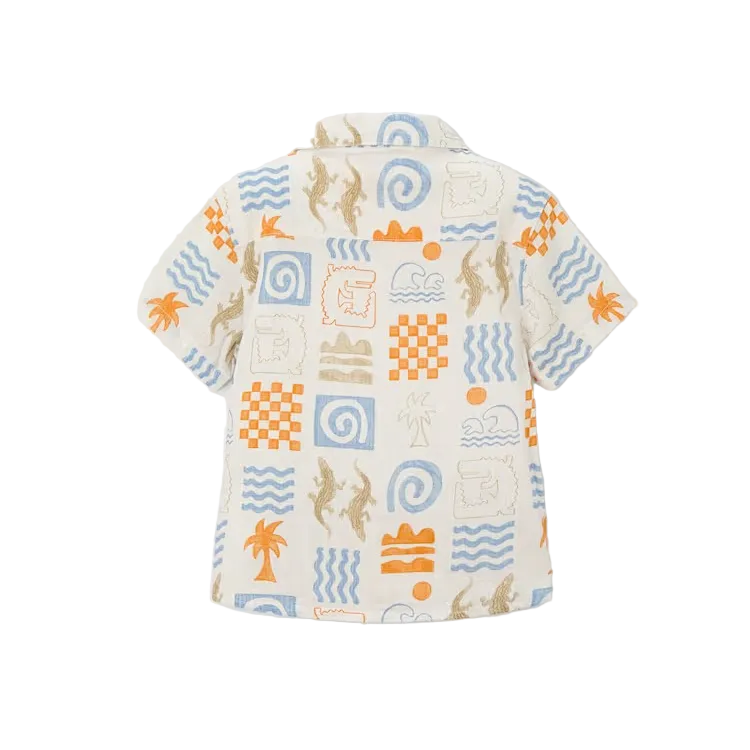 Mayoral Button-Down Shirt - Cream & Peach