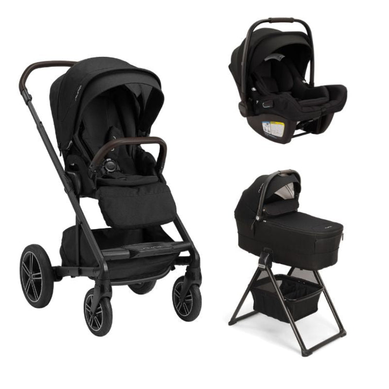 Nuna MIXX Next Stroller & PIPA Aire RX Infant Car Seat & Folding Bassinet + Stand