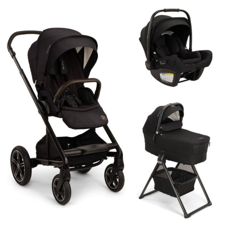 Nuna MIXX Next Stroller & PIPA Aire RX Infant Car Seat & Folding Bassinet + Stand