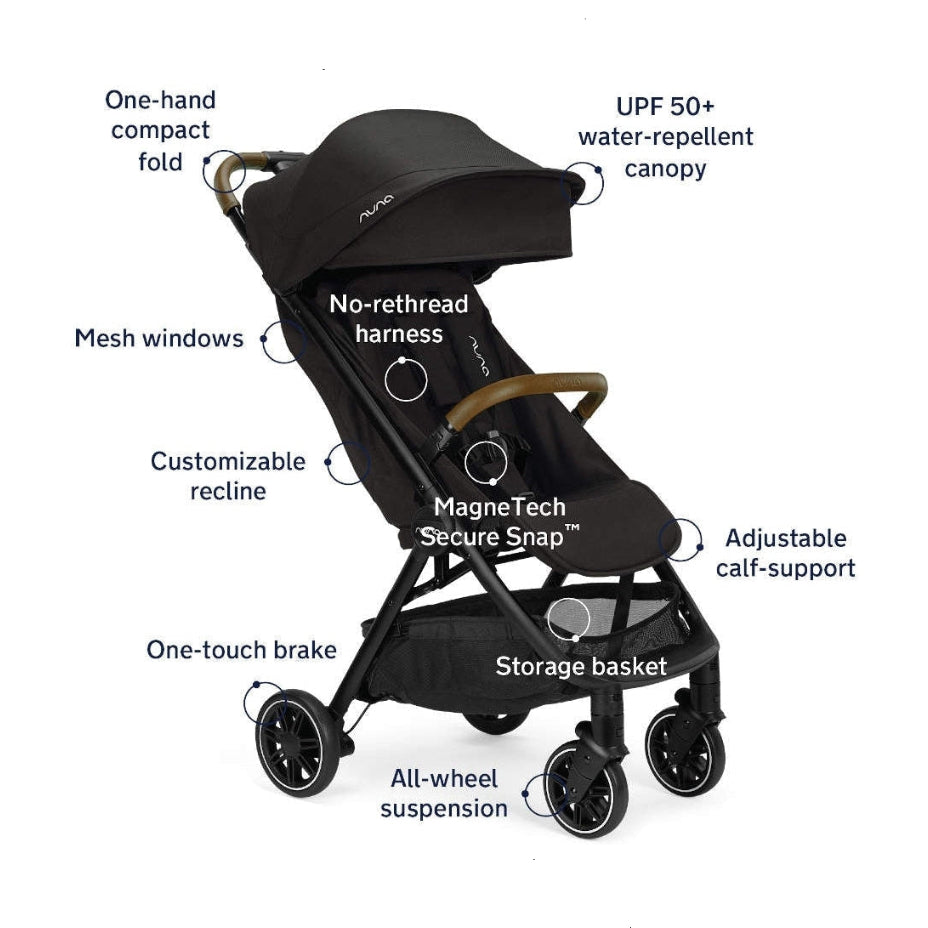 Nuna TRVL Stroller + Carry Bag - Caviar