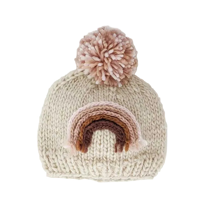 Rainbow Knit Beanie Hat - Mauve