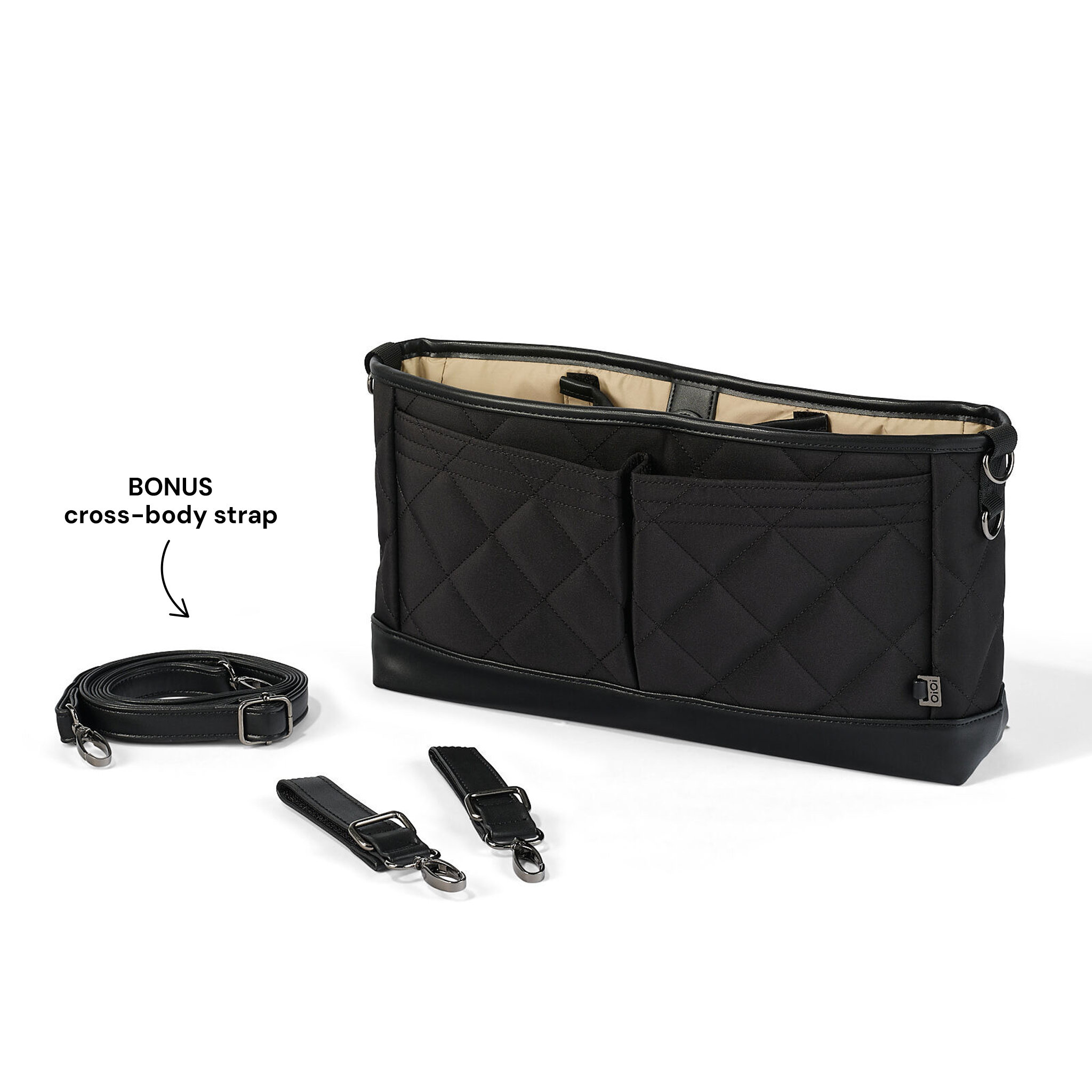 OiOi Signature Pram Caddy - Black Diamond Quilt
