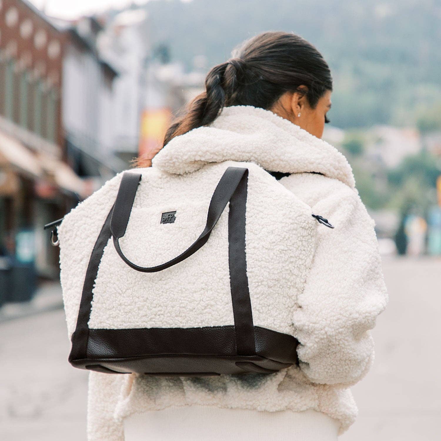 Ebony Sherpa Teddy Diaper Bag Tote