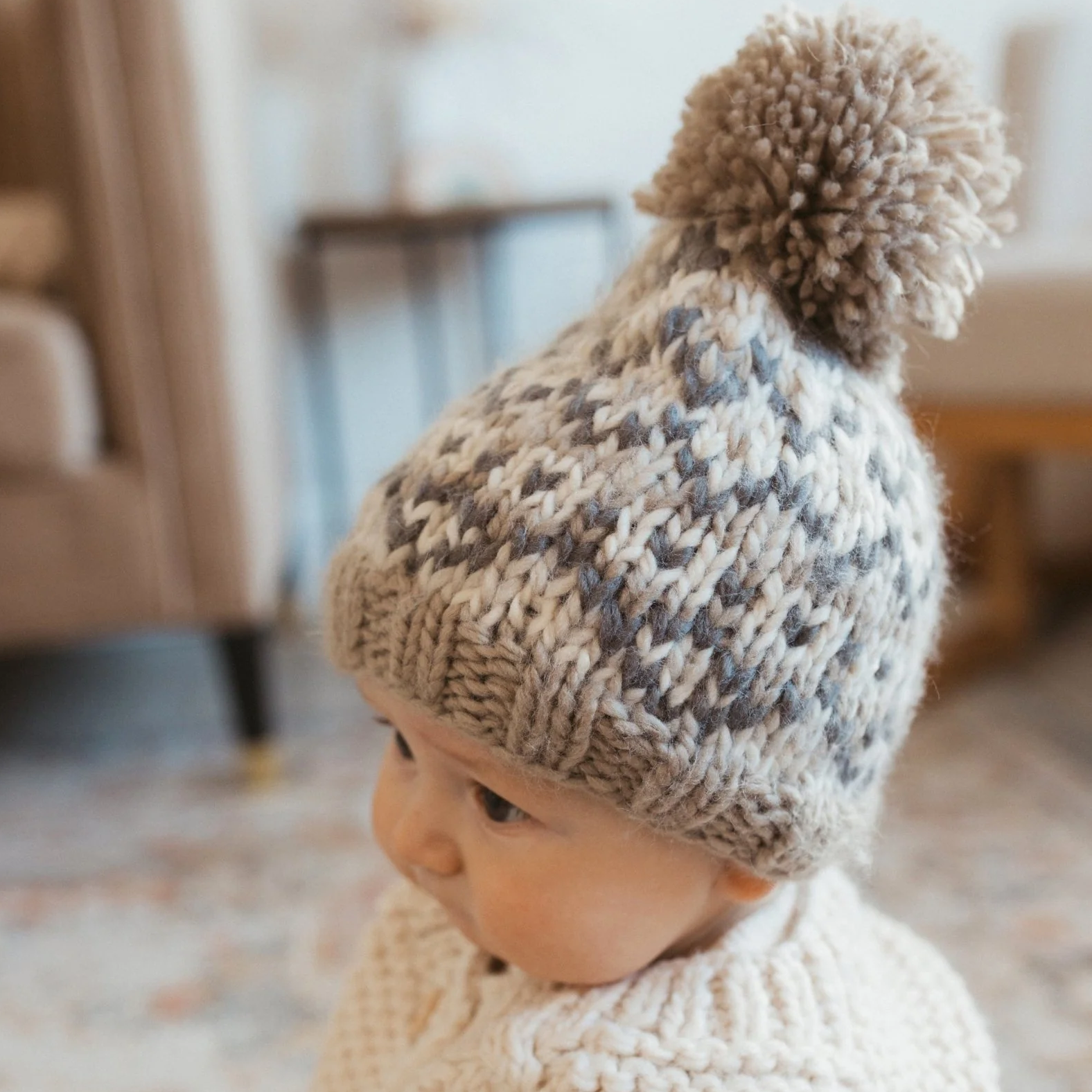 Fairisle Beanie Hat - Pebble