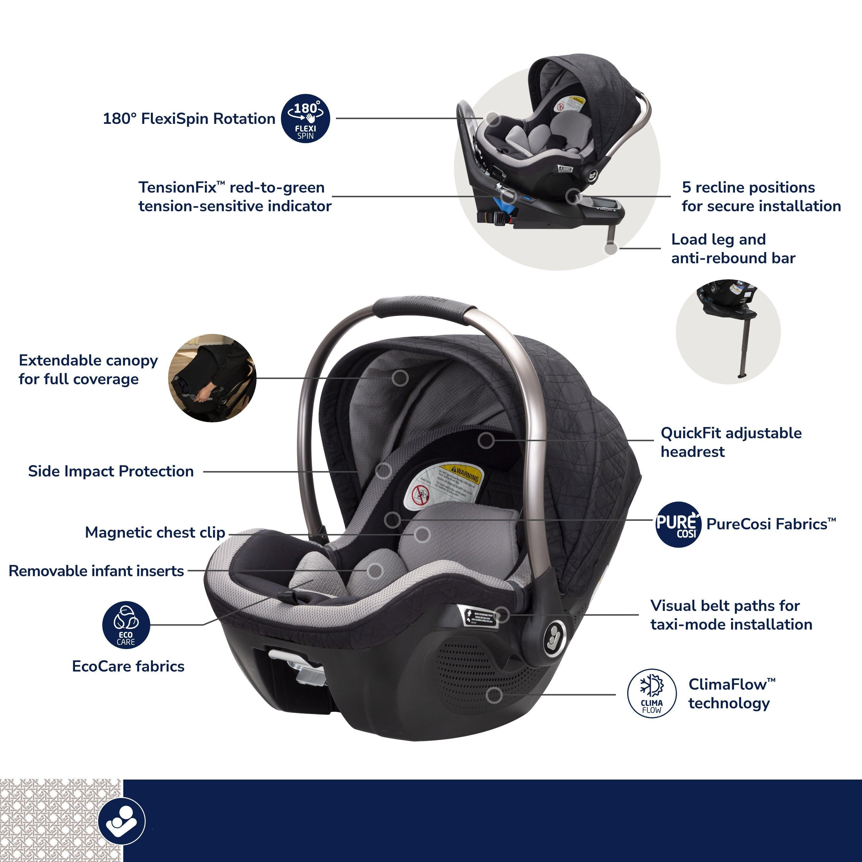 Maxi Cosi Kindred Peri 180° Rotating Infant Car Seat Onyx Heritage
