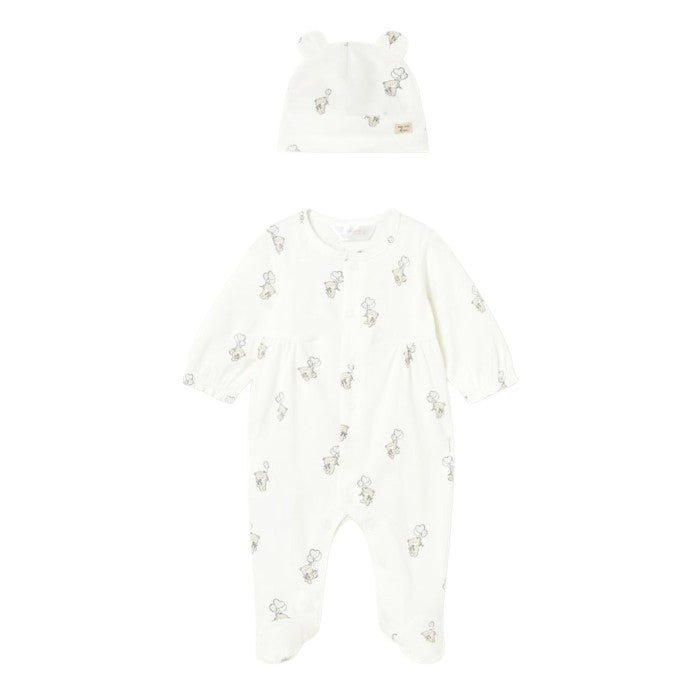 Mayoral Teddy Bear One-Piece with Hat Set - Natural