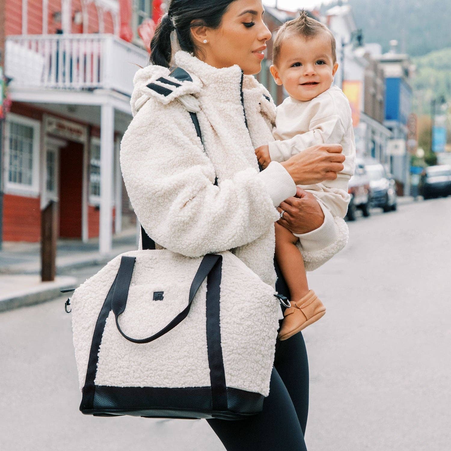 Ebony Sherpa Teddy Diaper Bag Tote