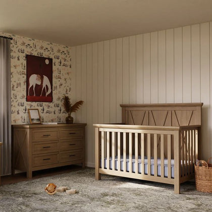 Monogram by Namesake Emory Farmhouse 4-in-1 Convertible Crib + 6-Drawer Dresser