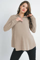 Quarter Zip Pull Over V Neck Maternity Knit Top - Taupe