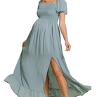 Swiss Dot Smocked Square Neck Maternity Maxi Dress
