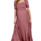 Swiss Dot Smocked Square Neck Maternity Maxi Dress