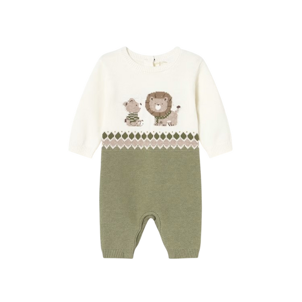 Mayoral Lion + Bear Knit One-Piece - Basil Heather