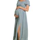 Swiss Dot Smocked Square Neck Maternity Maxi Dress
